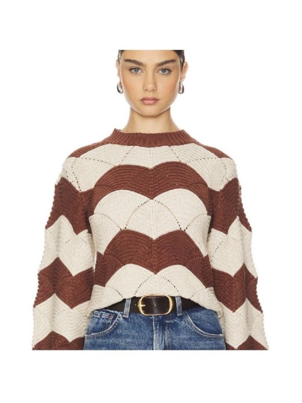 Cleobella Scallop Stitch Sweater In Terracotta/Ivory Organic Cotton Sz Small